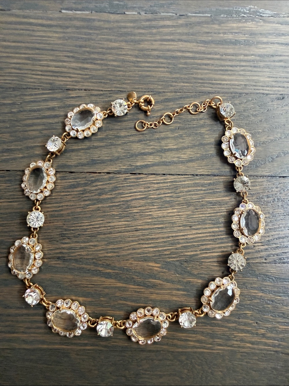 J. Crew Gold-Tone Crystal Necklace with Oval and Round Stones